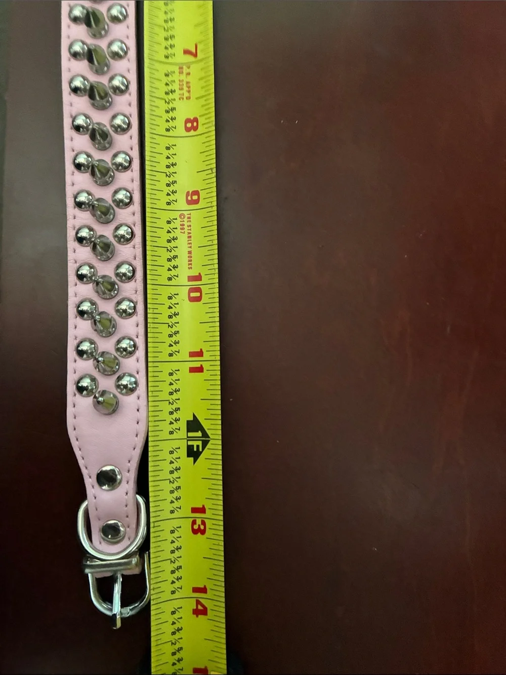 Pink Studded Spike Leather Collar